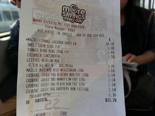 Roast chicken dinner receipt AUD20 Woolworths QV Melbour… Flickr