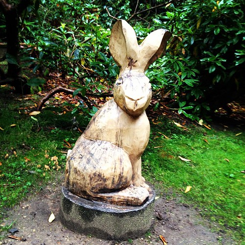 Quirky wooden hare at nationaltrust Hare Hill Gardens a