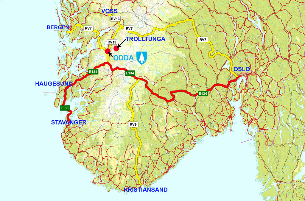 Odda Noorwegen Kaart kart 1 How to find Your way to Trolltunga/Odda Opplev Odda