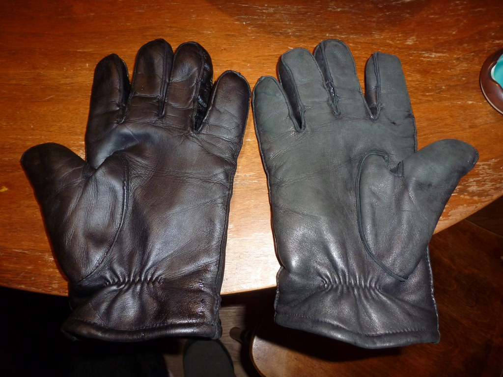 Leather Gloves Right one all dried out after multiple time… Flickr