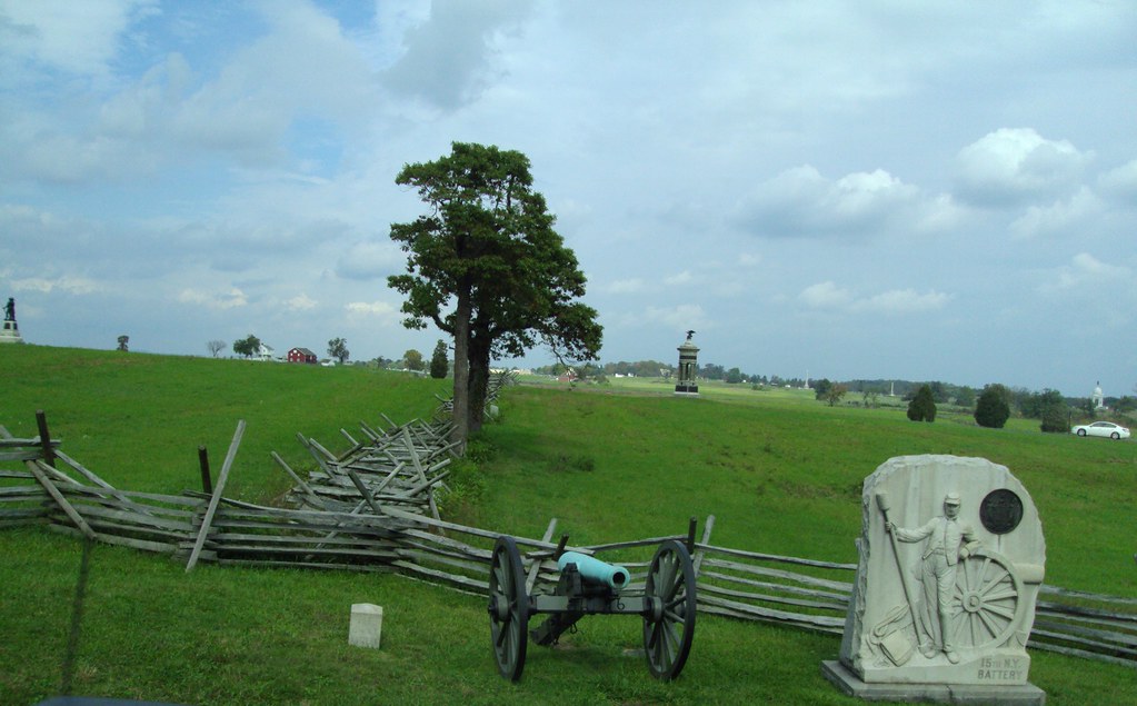 Memorials across the Civil War battlefield at Gettysburg. Flickr