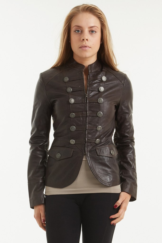 Women's Brown Military Leather Blazer Jacket Lilana Flickr