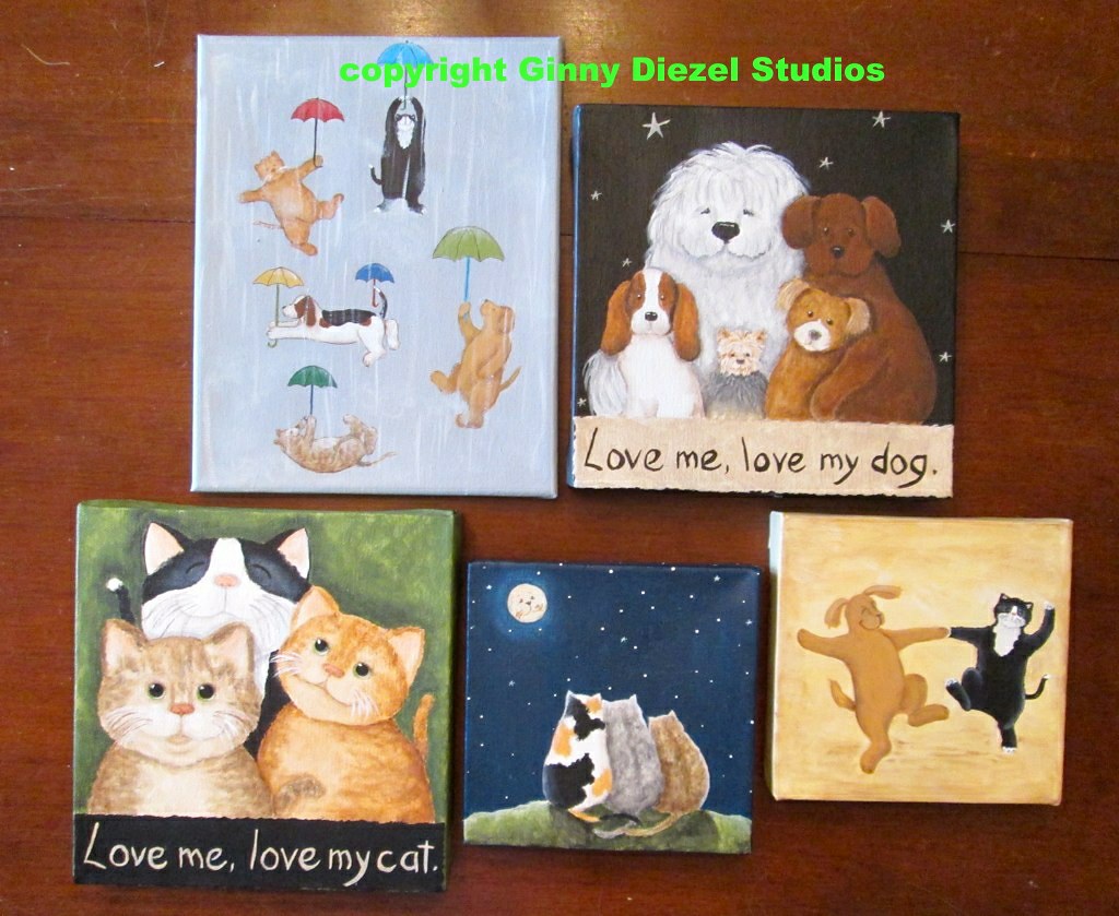 dog and cat canvases dog and cat painted canvases Ginny Diezel Flickr