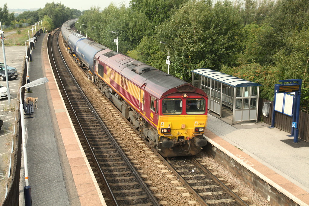 66066 Passes through Alfreton Station. with Blue tanks. Peter Eaton