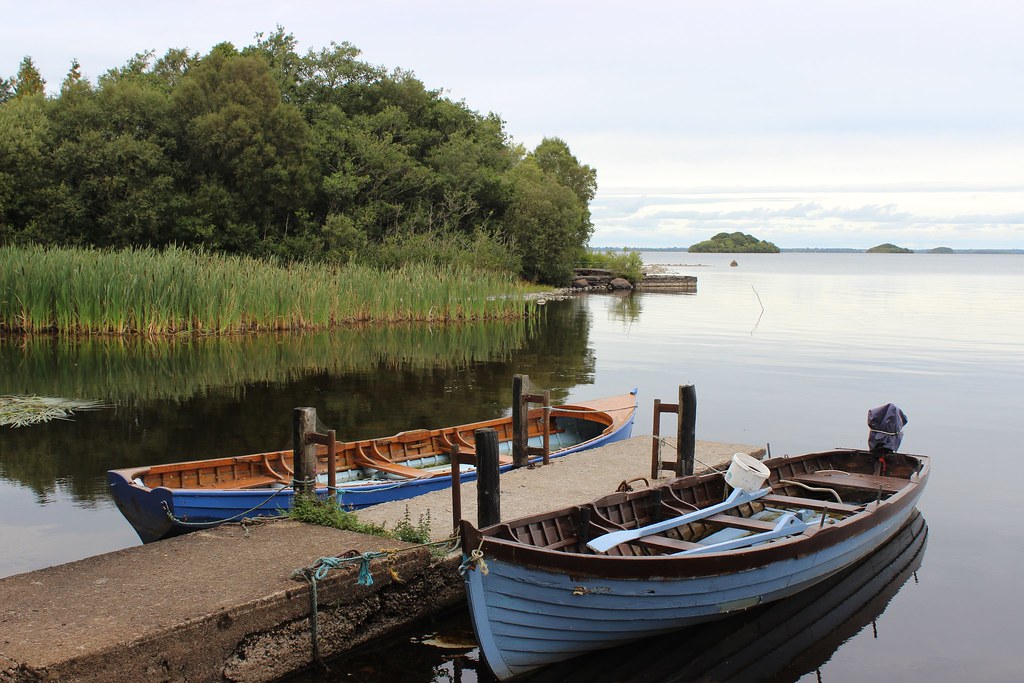 Lough Corrib Shore. Fishing boats moored at the Glann Road… Anne