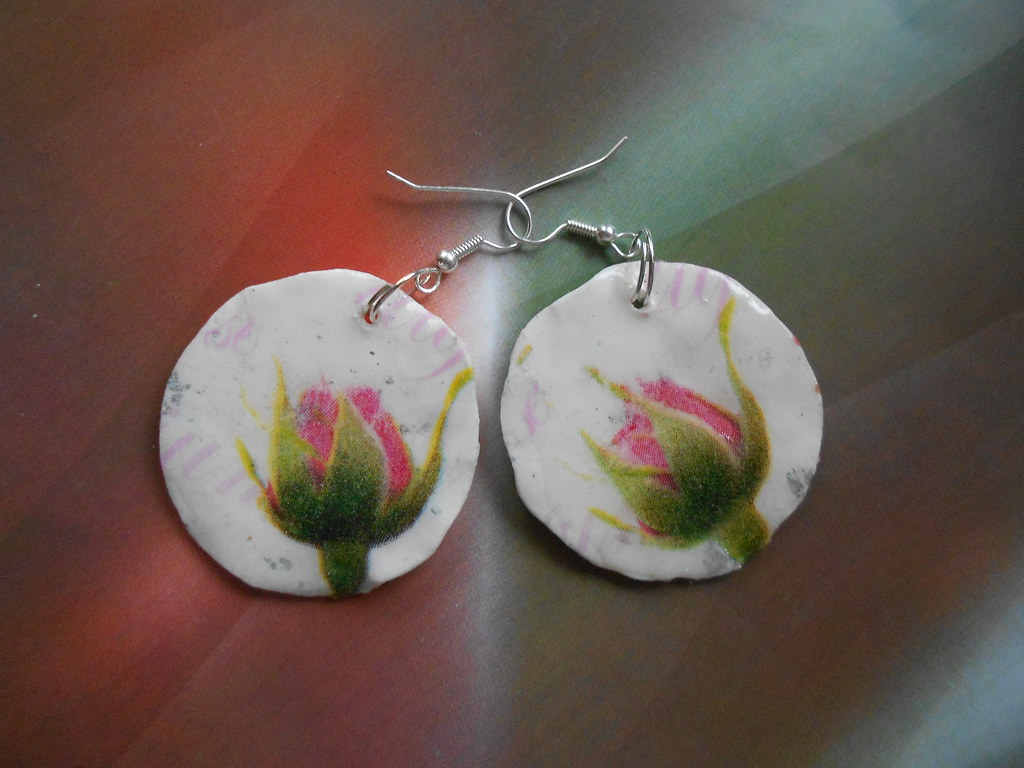 Polymer clay earrings with decoupage Katerina Strouggari Flickr
