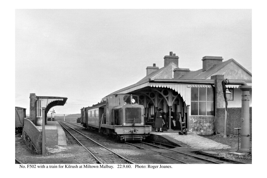 Miltown Malbay. F502 & train for Kilrush. 22.9.60 Roger Joanes Flickr
