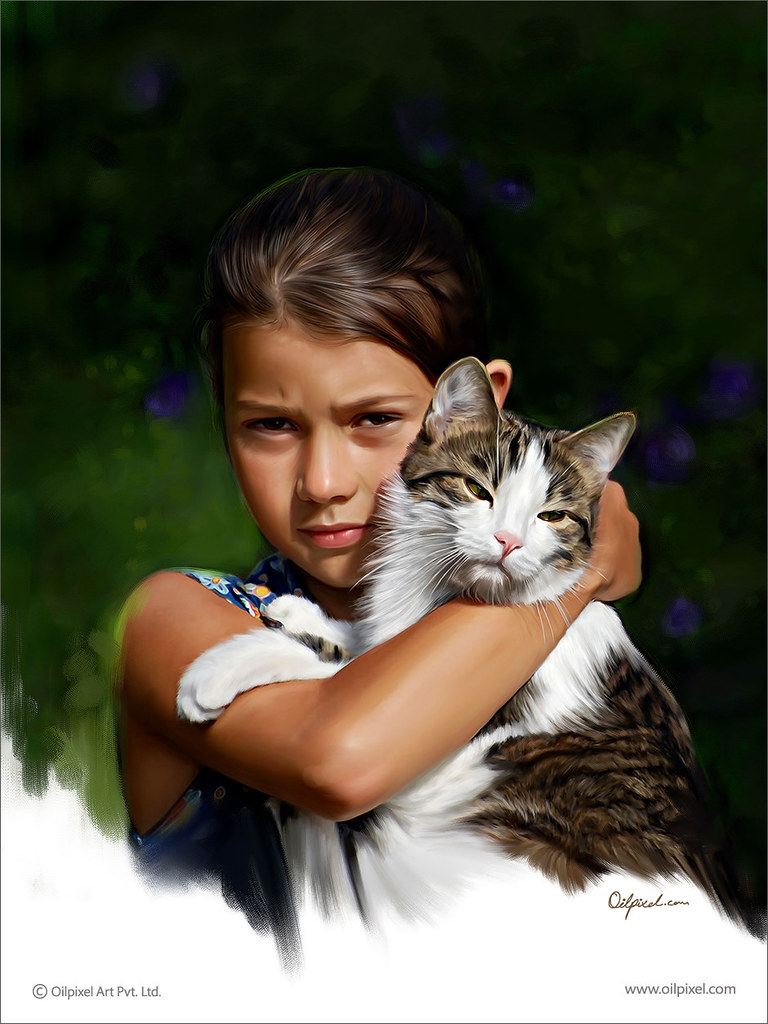 The Girl With The Cat Painting