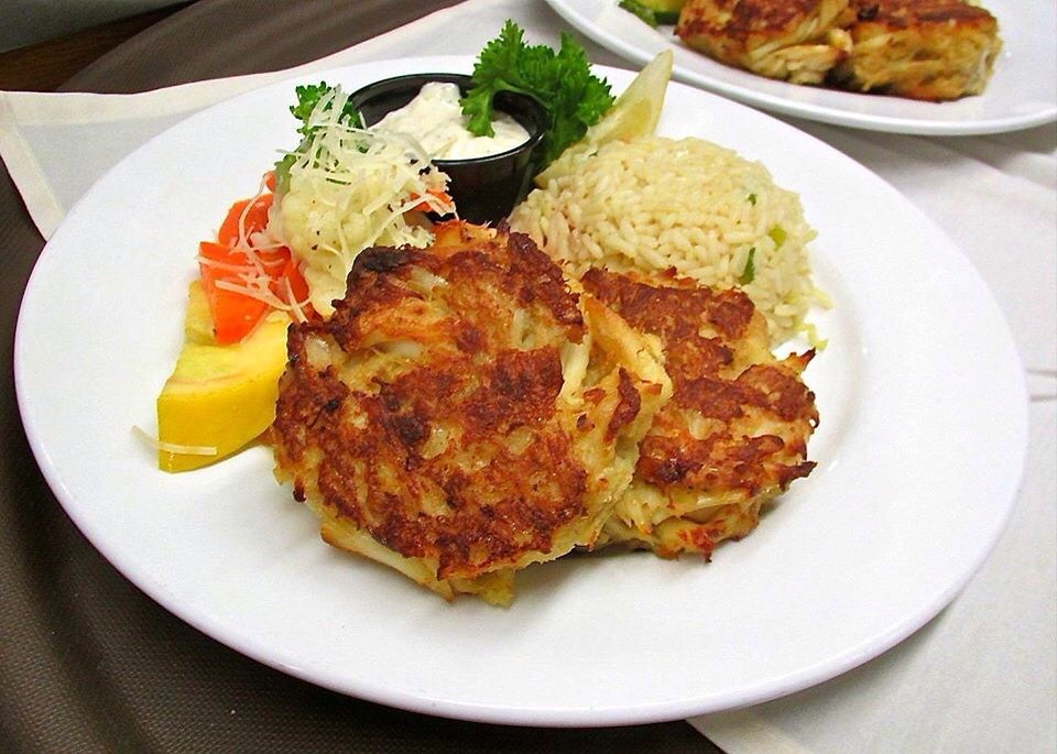 Crab Cake Platter Served with rice pilaf and vegetable med… Tall
