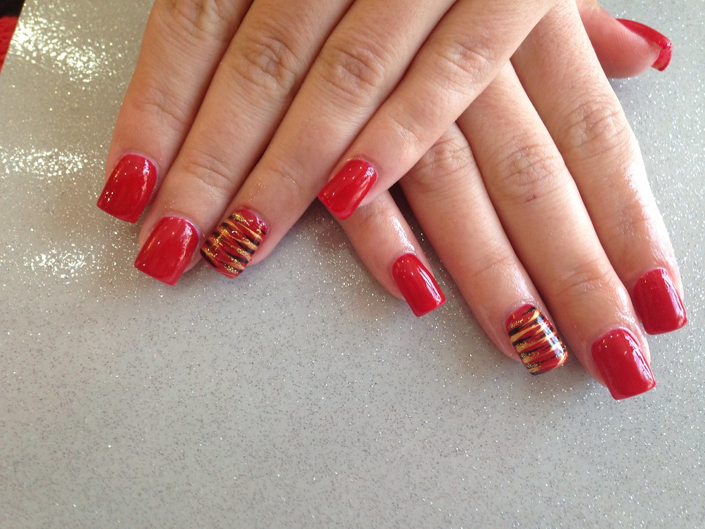 Acrylic nails a kiss in Paris red gel polish Joanne Duckmanton Flickr