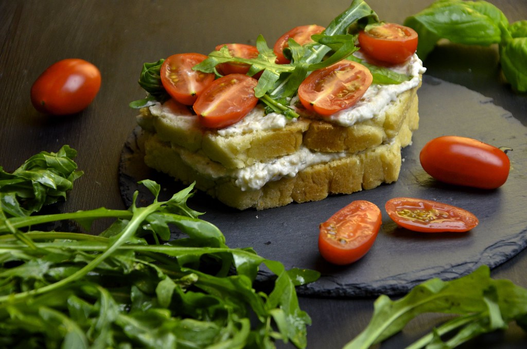Tomato and arugula sandwich with eggplant creme cheese III… Flickr