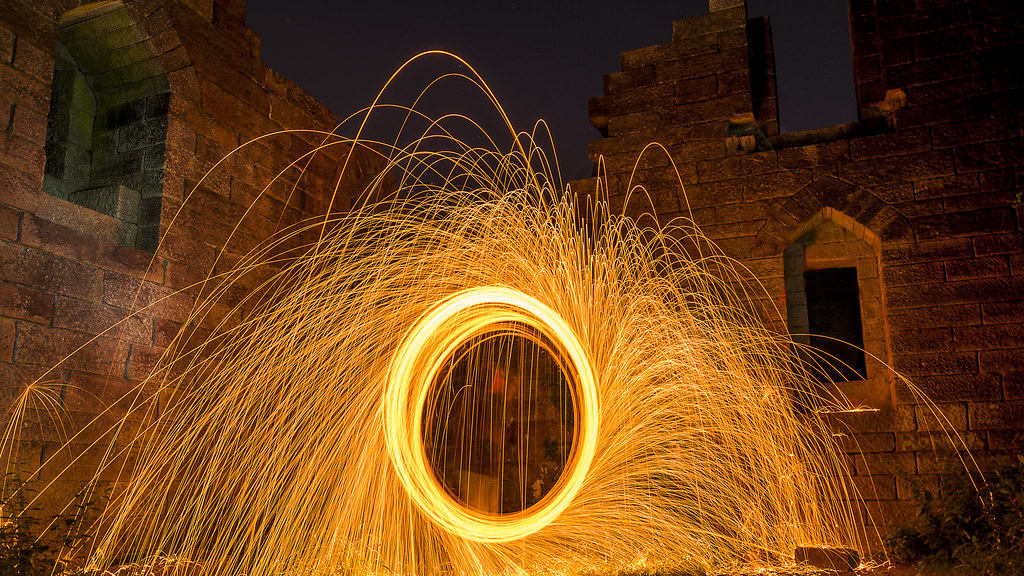 Sparks Spinning steel wool inside castle ruin 4our20wenty Flickr