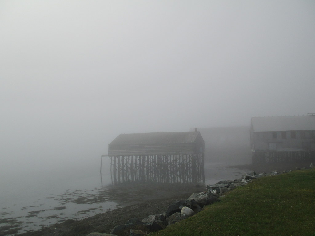 Lubec, Maine factory/wharf building in fog, at low tide Flickr