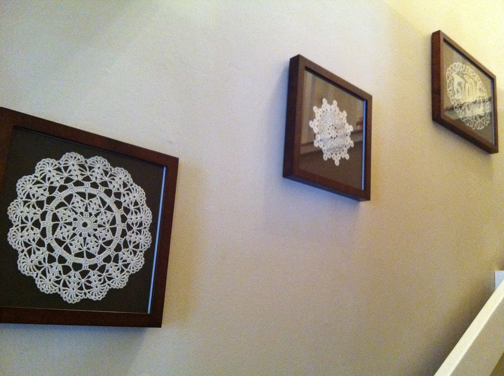 Doily Decorating Framed doilies for the newly finished sta… Amy