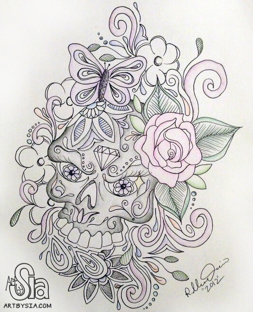 Sugar Skull Design 8x10in Sharpie and colored pencil Rosina Marie