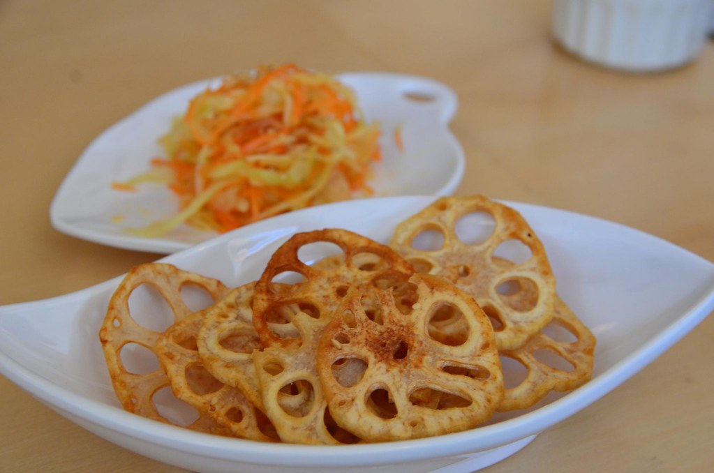 Renkon chips AUD4, complimentary pickles Mr Ramen San, Hawthorn a