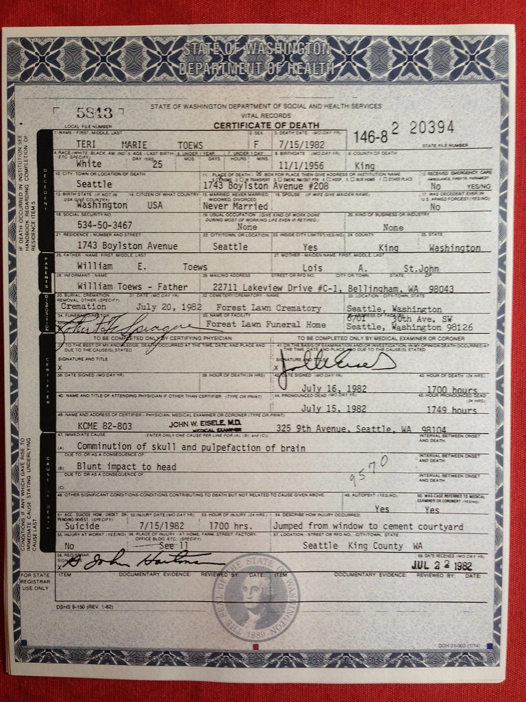 Washington state death certificates Rebecca Allen Flickr
