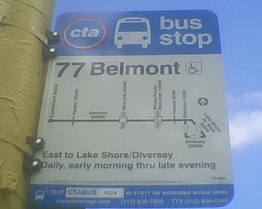 CTA 77 Belmont Avenue bus stop sign near Cumberland Avenu… Flickr