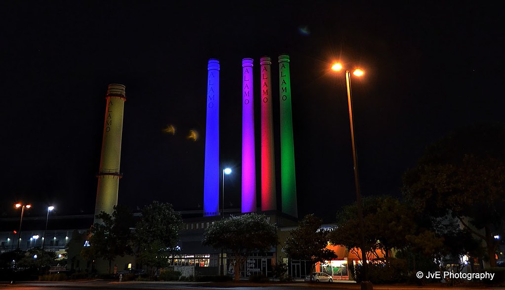 Alamo Quarry Market Smokestacks Illuminated at Night Flickr