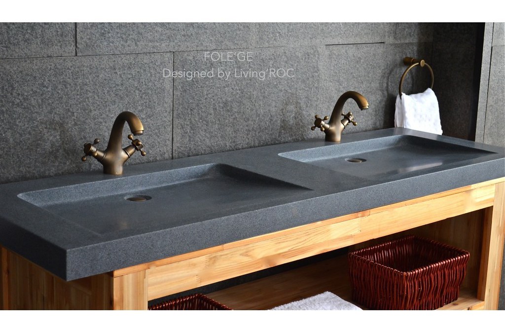 63" Double Trough Trendy Gray Granite Bathroom Sink FOLE… Flickr
