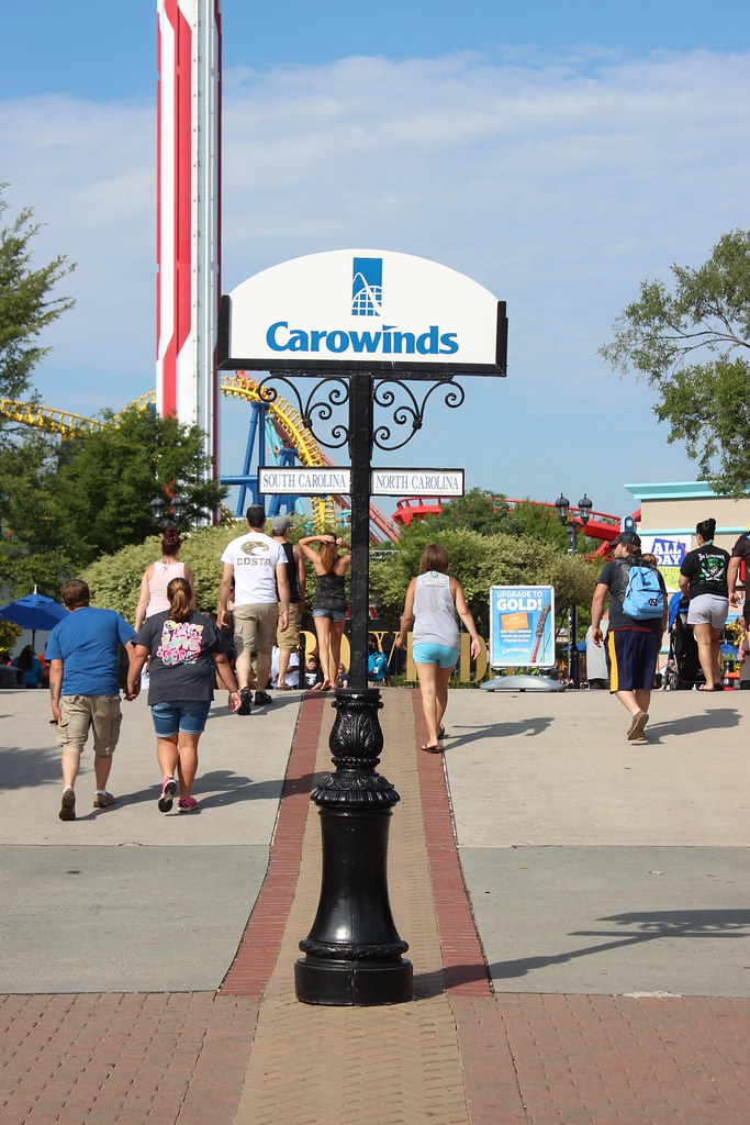 Carowinds, NC/SC NC/SC state line at the entrance to Carow… Mark
