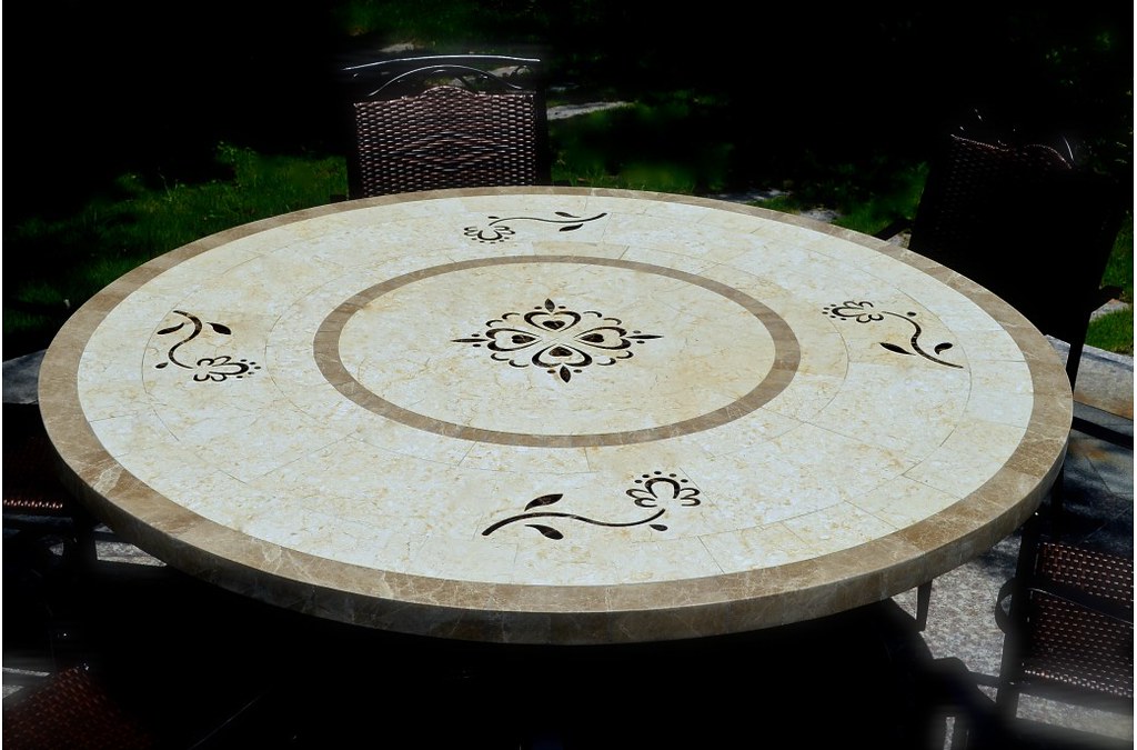 63" Round Stone Outdoor Marble Mosaic Dining Table LUXOR… Flickr