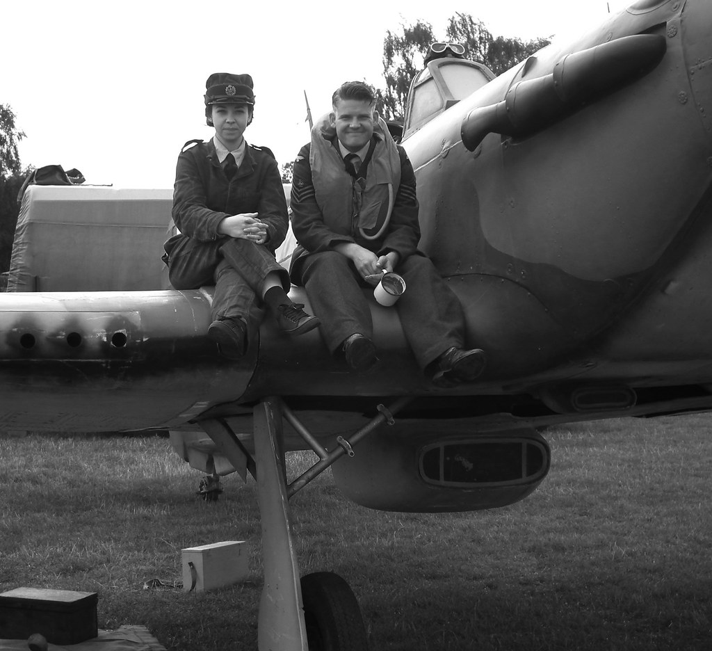 Brew time Reenactors on the wing of a plane at Headcorn David Self