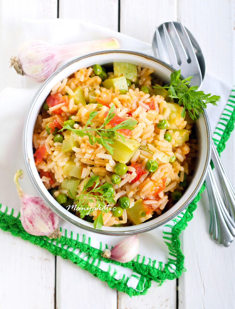 rice courgette, pea and tomato rice manyakotic Flickr