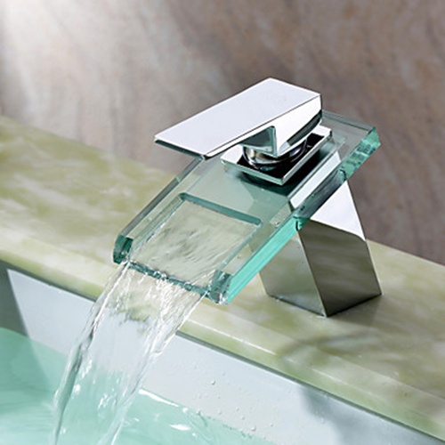 Chrome Finish Waterfall Bathroom Sink Faucet with Glass Sp… Flickr