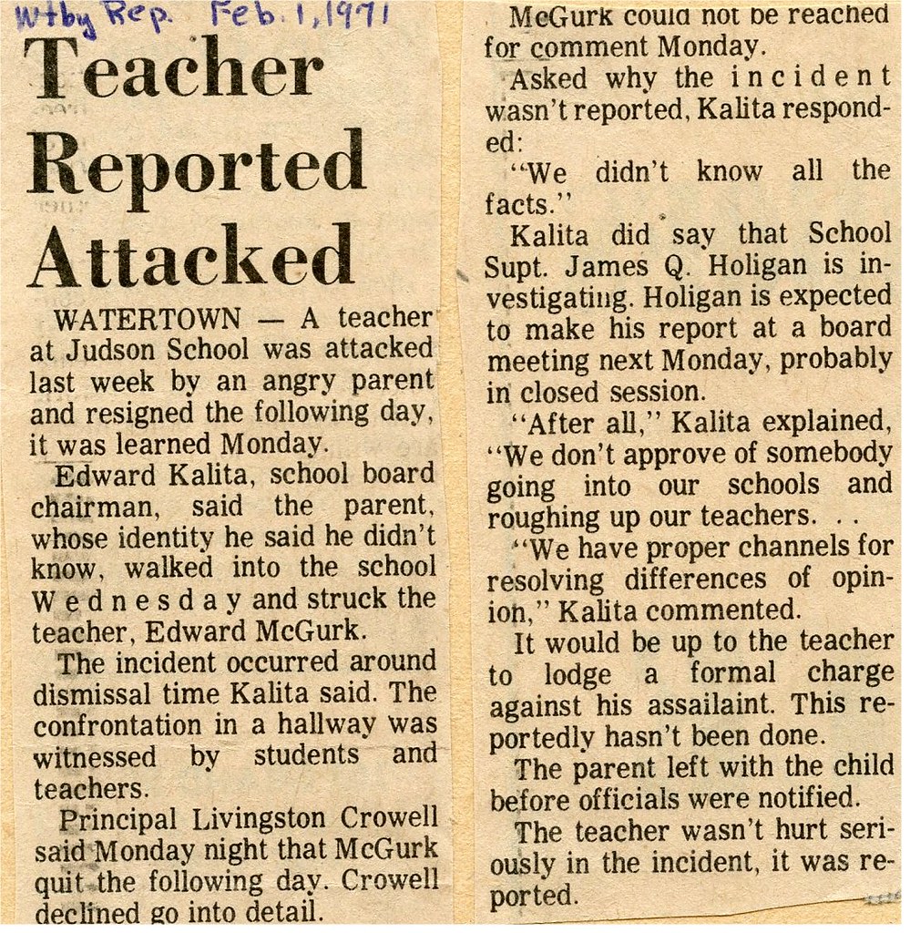 Watertown CT. School Teacher Attacked From 1971 As it wa… Flickr