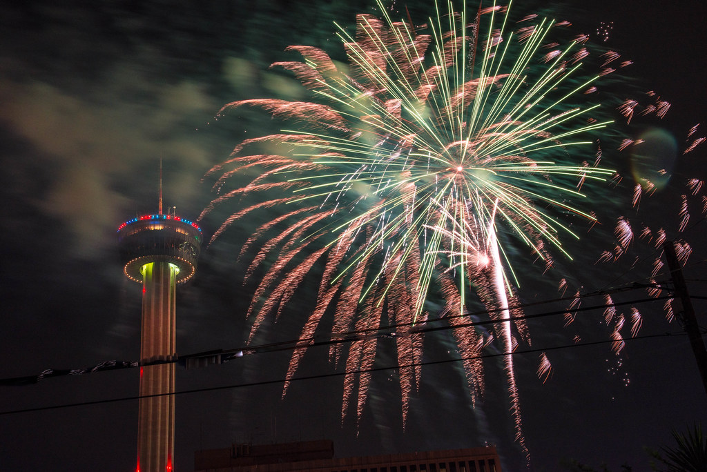 FIREWORKS AT TOWER OF AMERICAS One of the aerial fireworks… Flickr