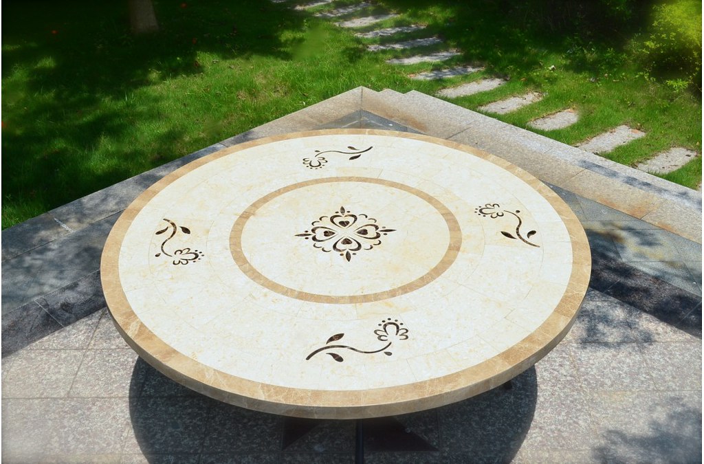 63" Round Stone Outdoor Marble Mosaic Dining Table LUXOR… Flickr