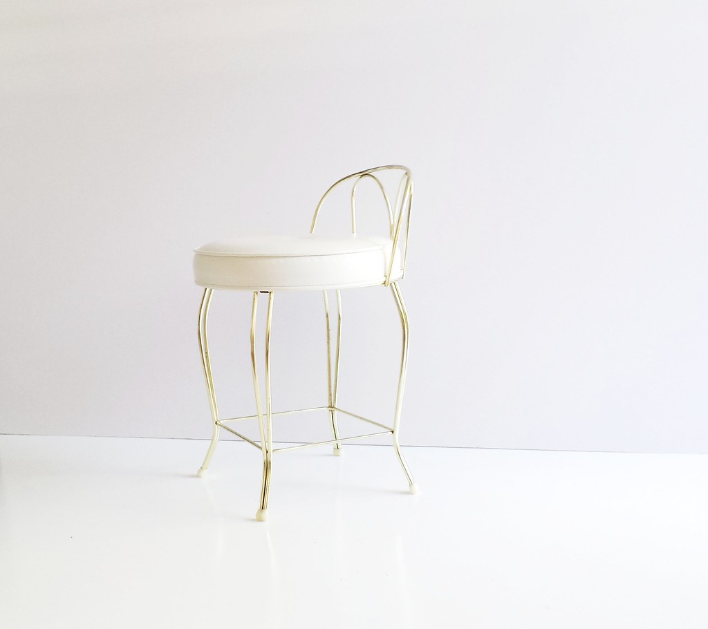 Vintage Vanity Stool KOCH Vanity Chair Mid Century Brass