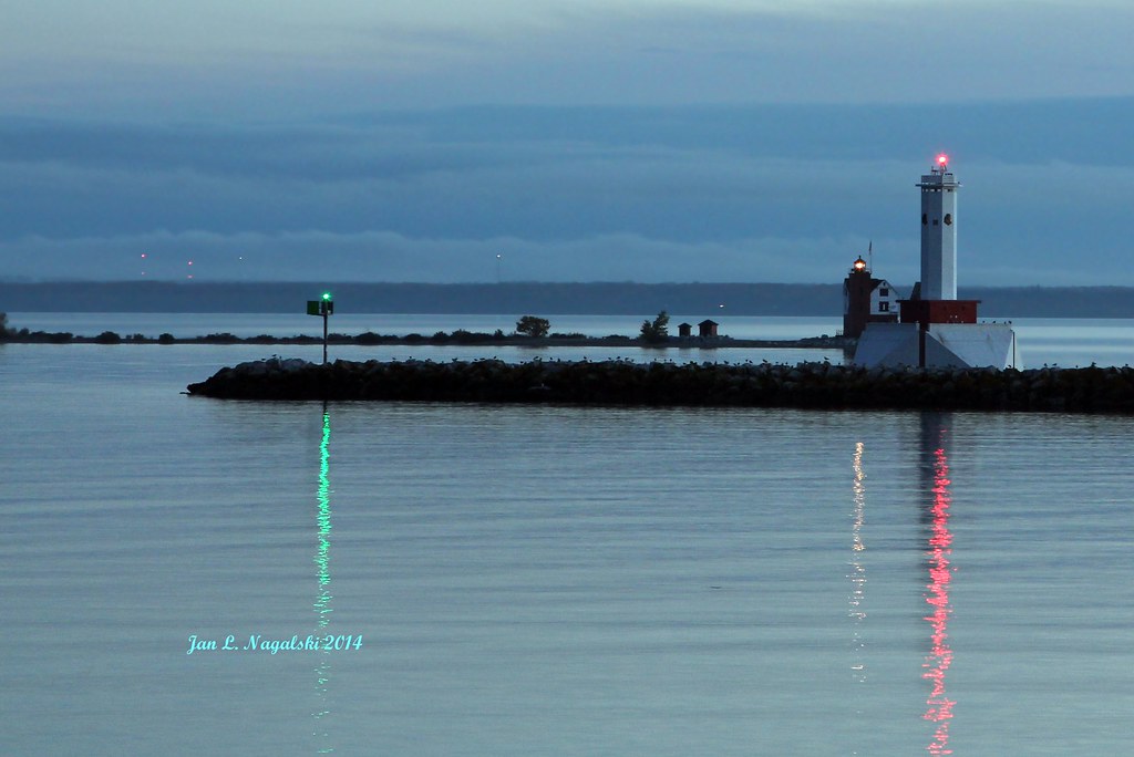 Harbor Lights in the Blue Hour Both the Round Island Light… Flickr