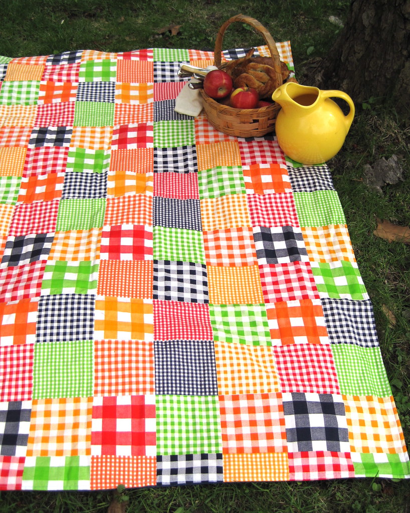 upcycled vintage 1960s patchwork picnic blanket SewnNatural Flickr