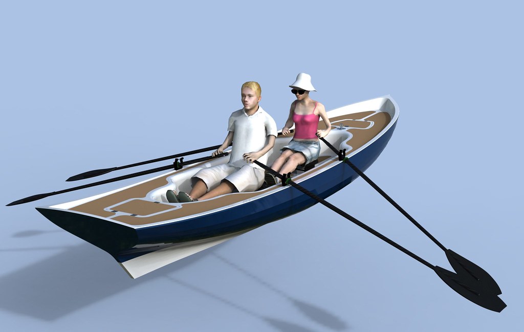 Scandinavian Dory 18 two people rowing dark blue hull Flickr