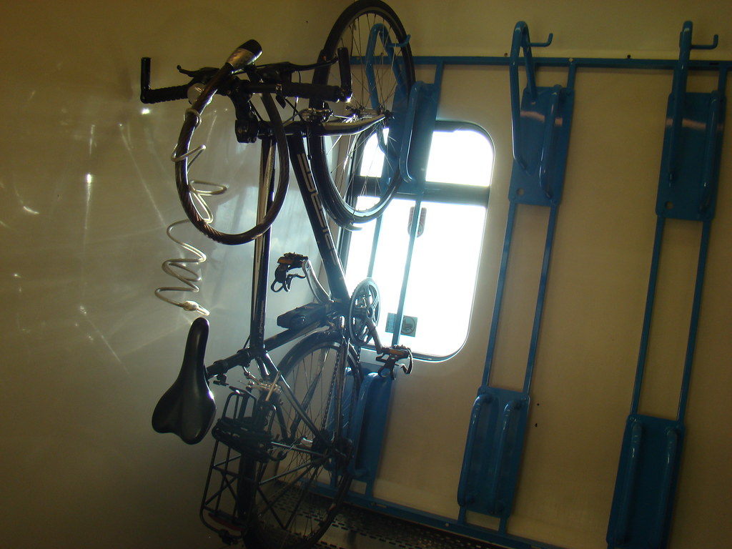 Bicycle rack on Irish Rail commuter car Cian Ginty Flickr