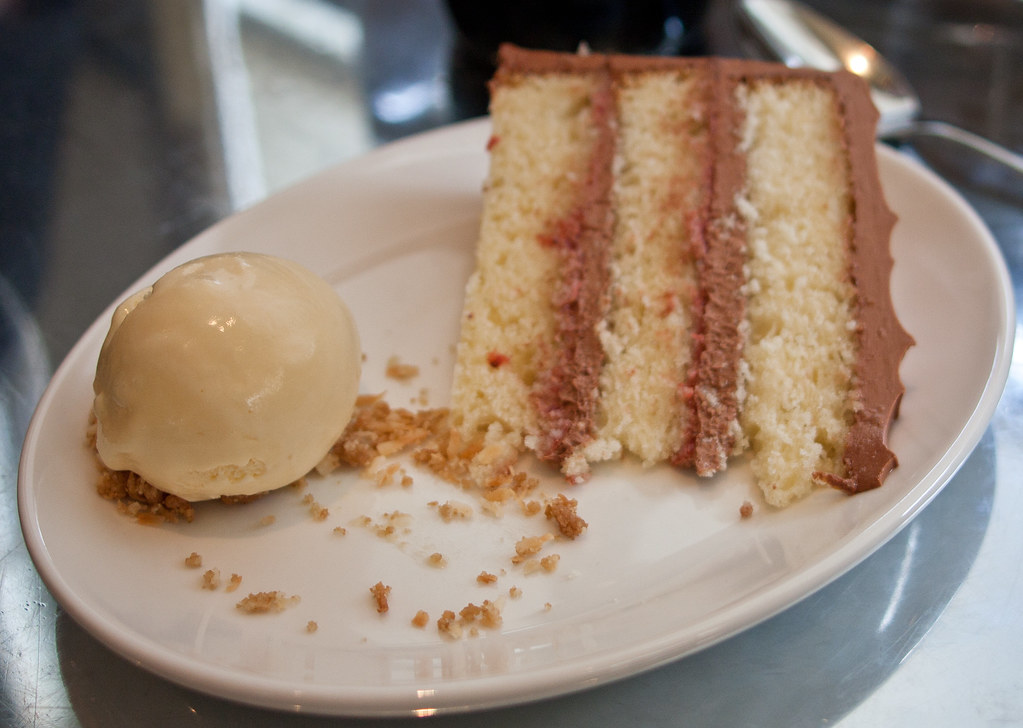 Buttermilk & Chocolate Layer Cake, with pecan ice cream. Flickr
