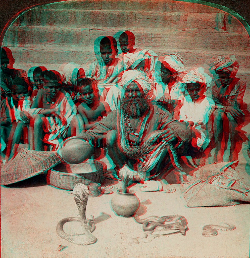 Snake Charmer, India anaglyph 3D ANAGLYPH, conversion of
