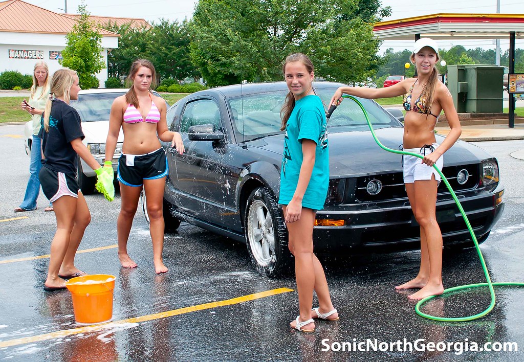High School Cheerleaders Car Wash