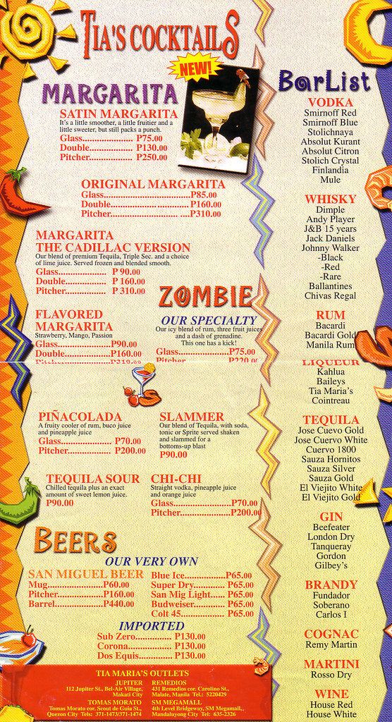 restaurant menu (Tia Maria's) Jon Flickr