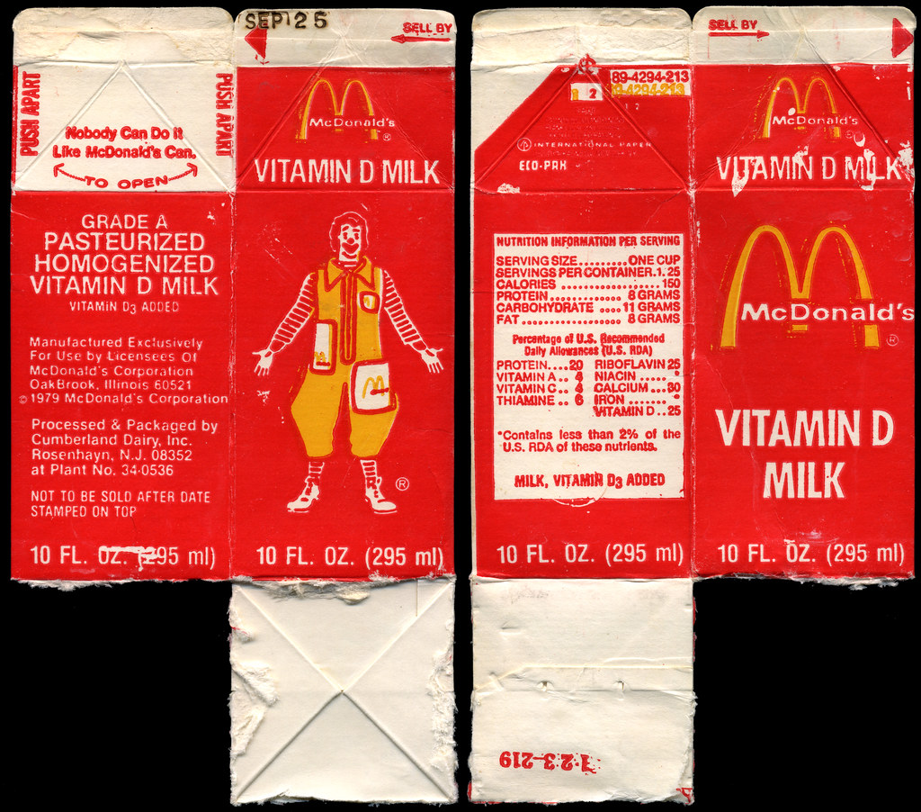 McDonald's Vitamin D Milk carton Ronald McDonald 197… Flickr