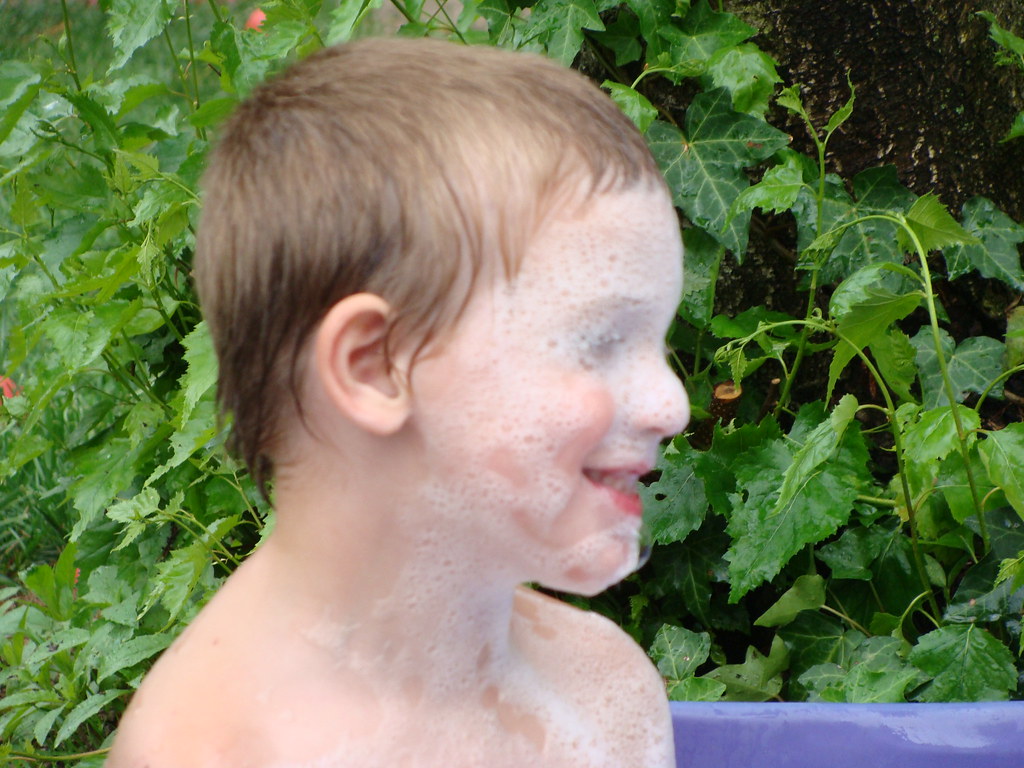 Baby hot tub warm water + bubbles + baby pool = good times… Team