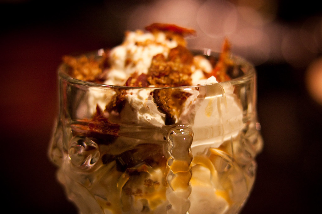 Behold The Bacon Sundae Vanilla ice cream, caramel sauce,… Flickr