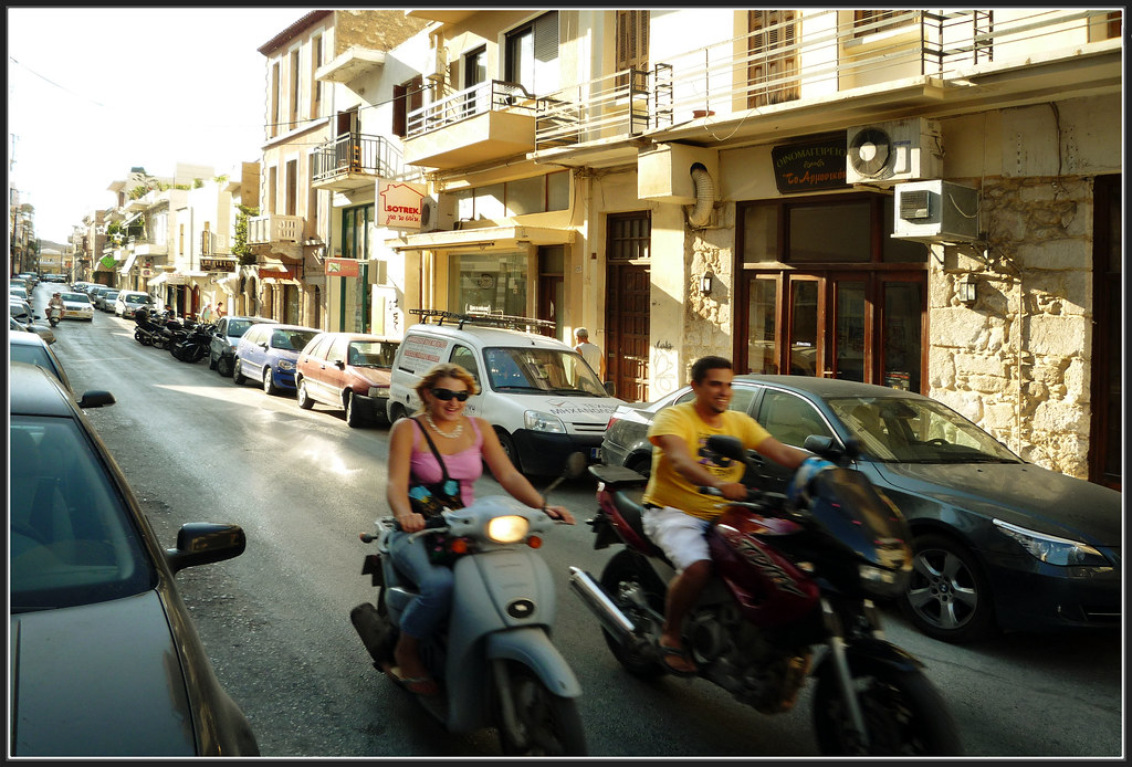 53 Riding on Scooters Gerakari Street Rethymnon Crete Gree… Flickr