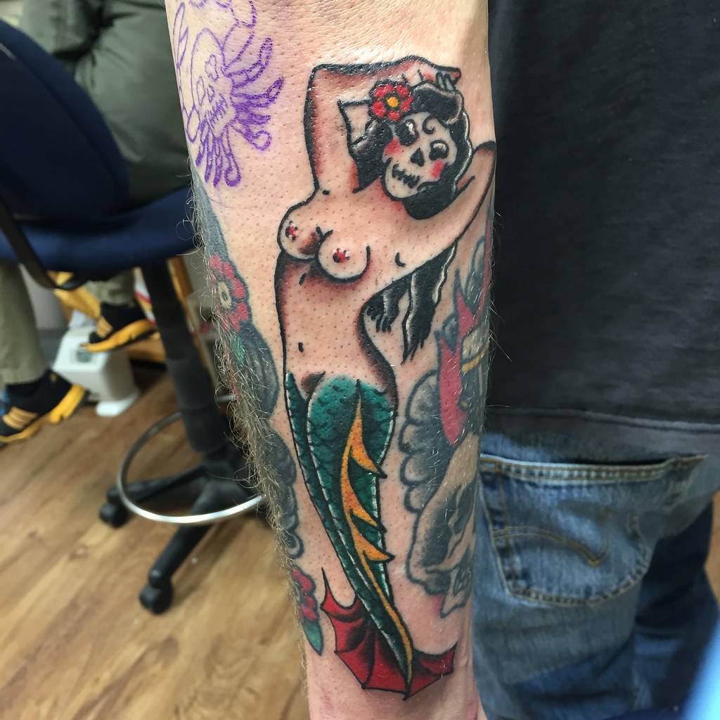Skull Faced Mermaid Tattoo by KeelHauled Mike of Black Anc… Flickr