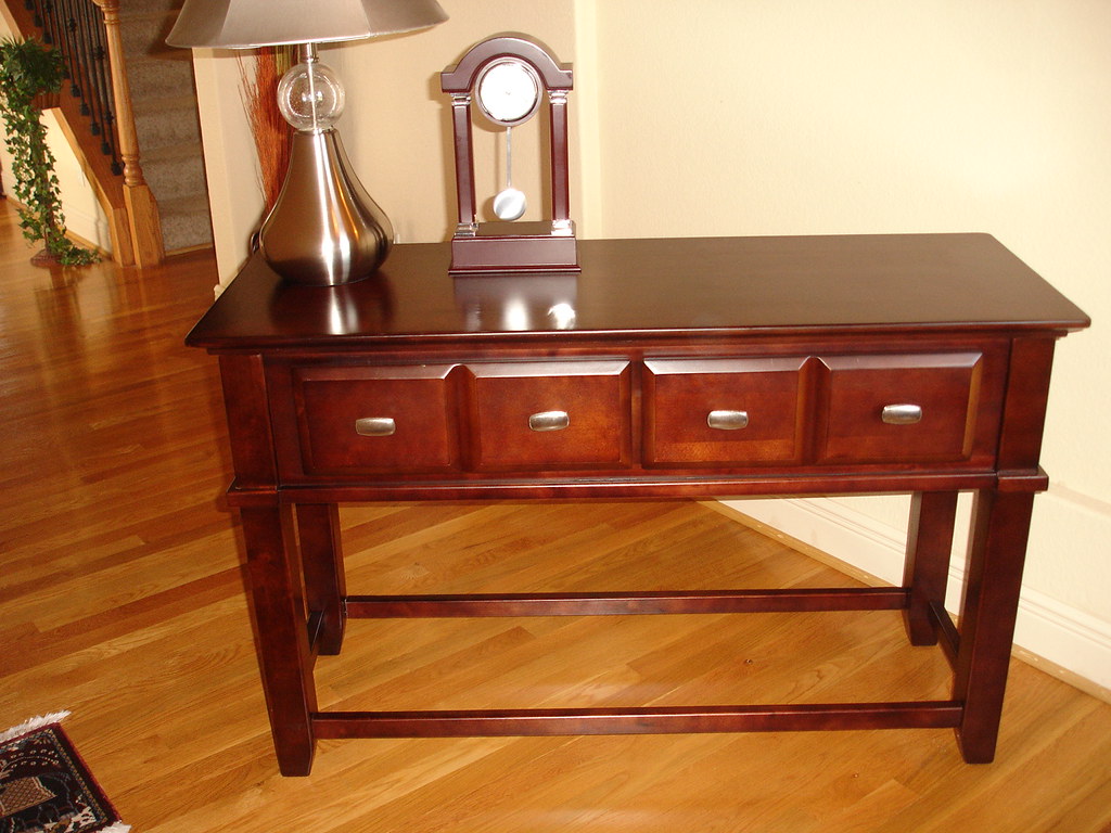 Sofa table Dark cherry wood finish with drawers Use as a … Flickr