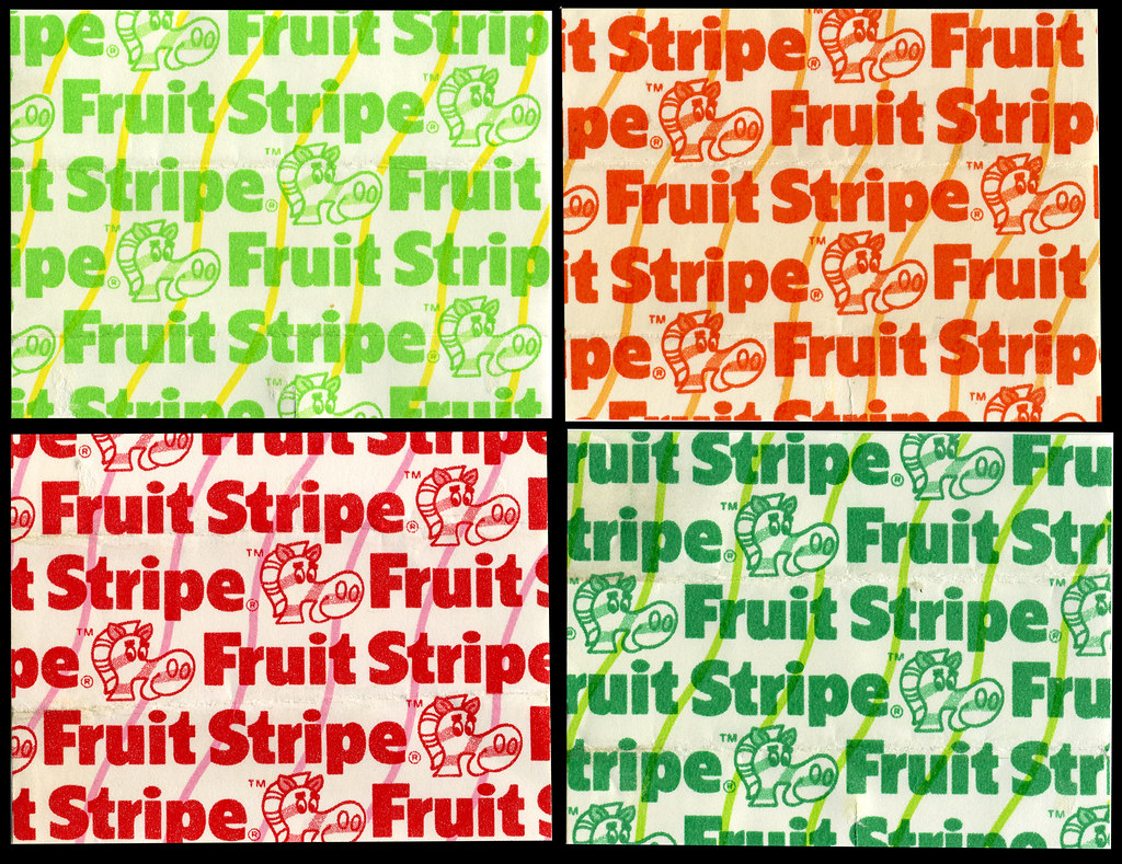 Fruit Stripe gum wrappers 1970's Here's a fun quartet of… Flickr