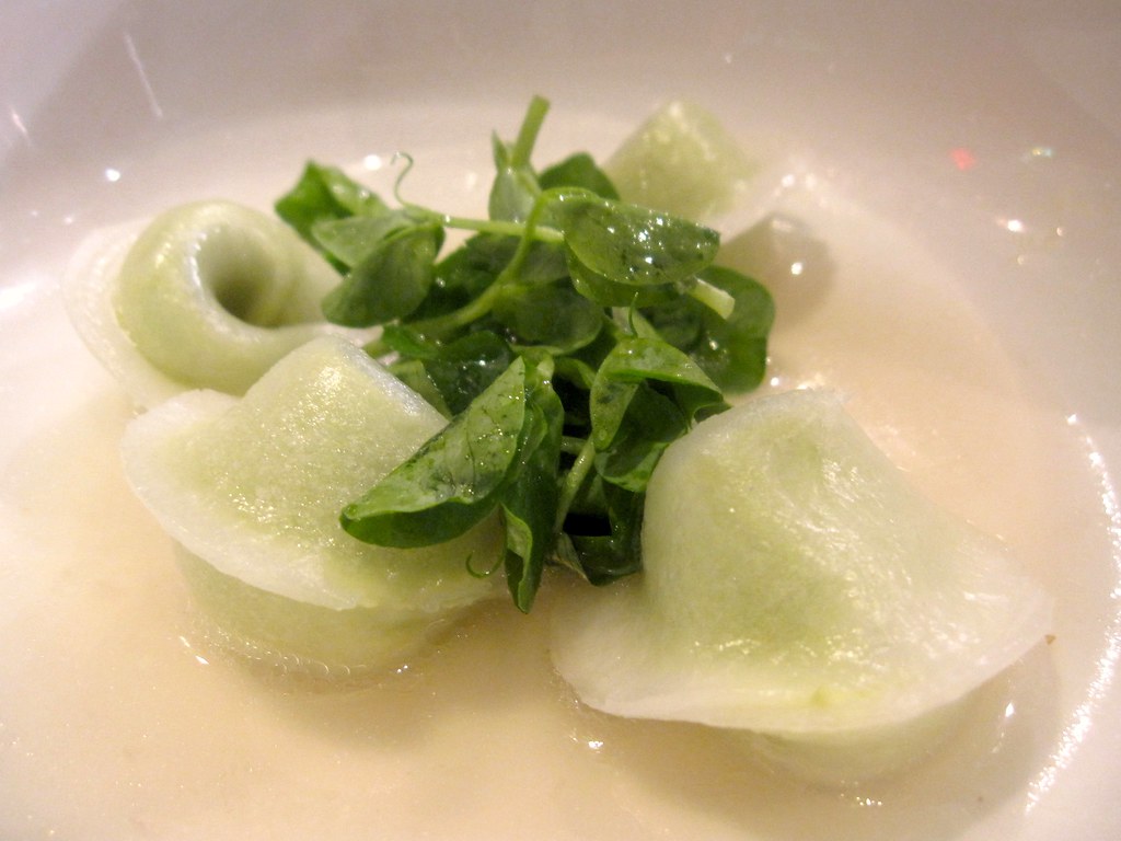 Sampan Edamame Dumplings w. Truffle, Shoot, Sake Broth Flickr
