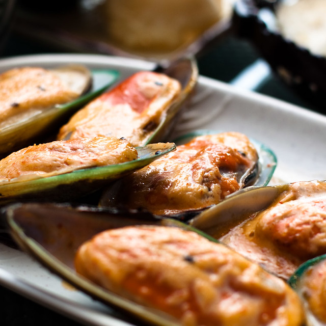 Japanese Grilled Mussels with hot sauce Dim Sum! Flickr